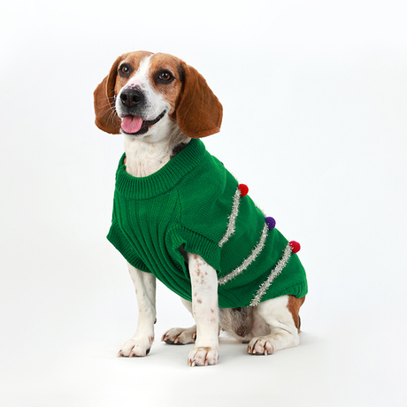 Fabrik passt mehrfarbiger Hunde-Weihnachtspullover aus reiner Baumwolle an Designer-Hundepullover Grüner gestrickter Haustierpullover Weihnachtsstock