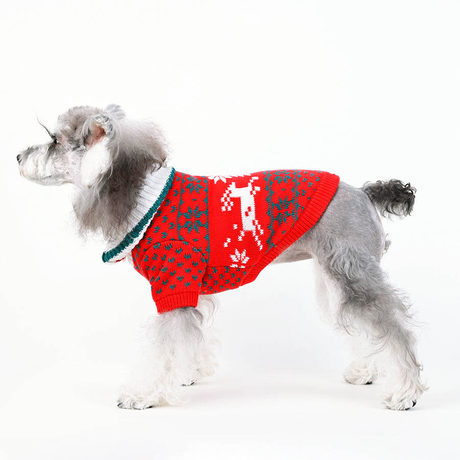 Suéter de Natal multicolorido personalizável para cães, roupas de malha projetadas de fábrica para animais de estimação de Natal vermelho