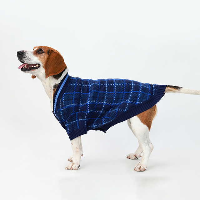 Honde trui, hondjie trui, blou geruite troeteldier trui ， warm en sagte troeteldierklere vir hondjies, medium groot katte, meisies of seuns, hondejasse vir winter Kersfees