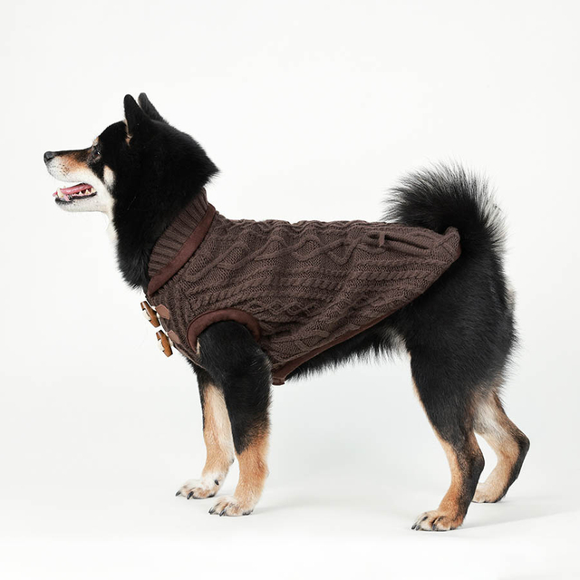Pullage de petit chien Pull, tricots de câble par temps froid avec conception de bouton, Classic High Neck épais chauds pour petits chiens 