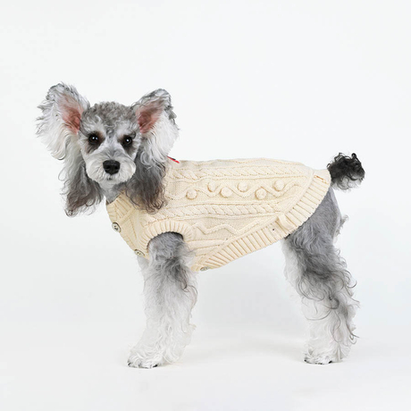 Suéter de malha bege com botão sem mangas de inverno com padrão de cabo Schnauzer Pet