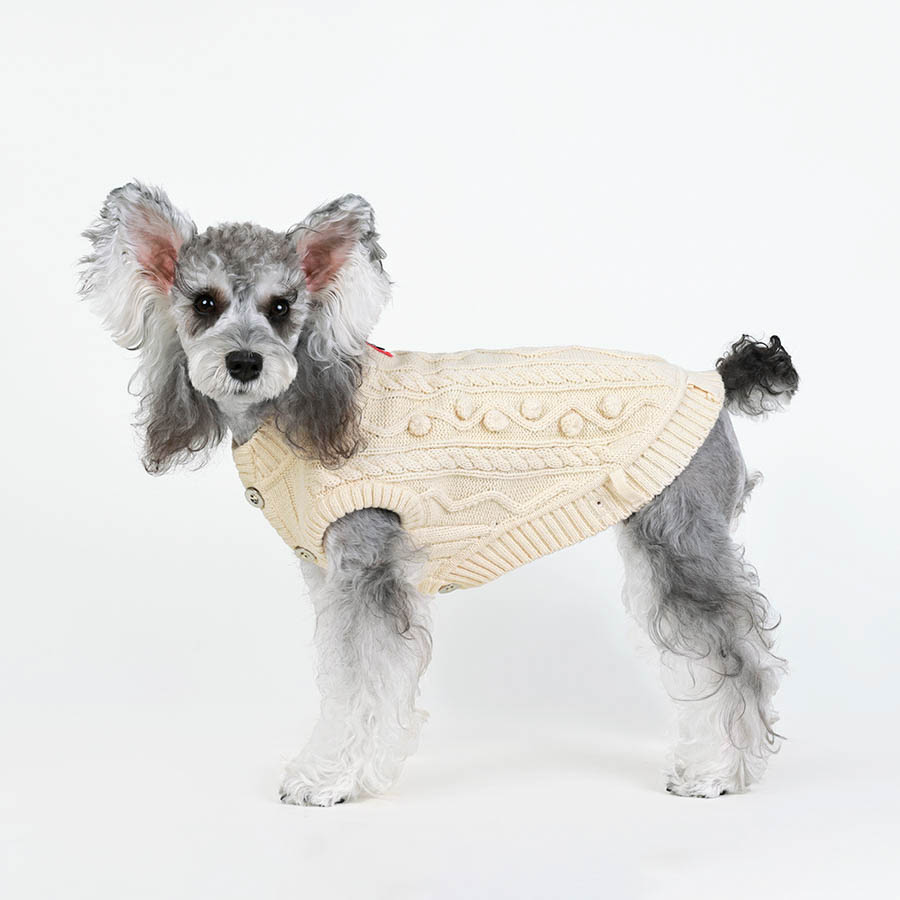 Winter Sleeveless Button Beige Cardigan Cable Pattern Schnauzer Pet Knitted Sweater