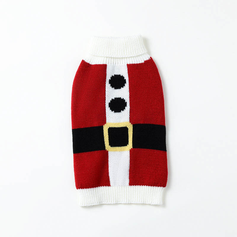 Red Santa belt buckle pattern winter sleeveless pet knit sweater