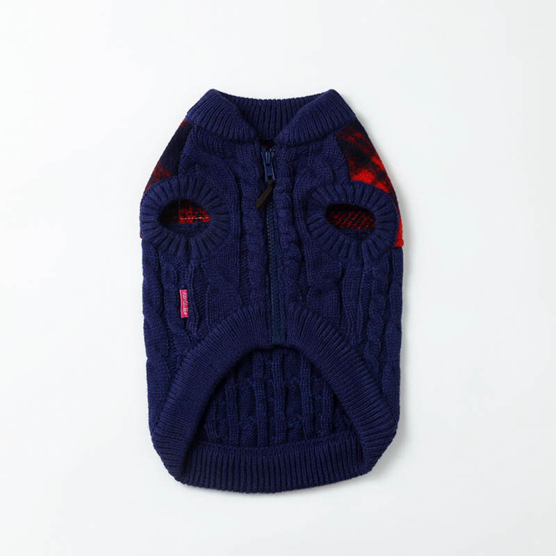 Red plaid blue twist sleeveless pet winter zip-up sweater