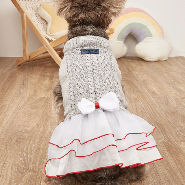 Robe pullaire en tricot, vêtements d'hiver pour chiens à carreaux pour filles, teckel chiot pour animaux de compagnie