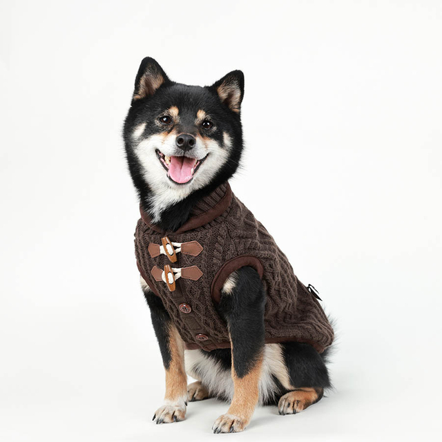 Pullage de petit chien Pull, tricots de câble par temps froid avec conception de bouton, Classic High Neck épais chauds pour petits chiens 