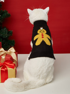 Dog Sweater Pet Christmas Gingerbread Man Sweater Knitted Design Dog Coats Pet Winter Clothes Small Dog Warm Pullover Black