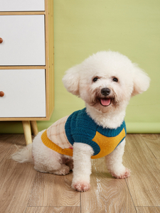 Knitted Dog Sweater Winter Jacket Pullover Classic Knitted Cable Pet Costume (Blue, Pink Patchwork Color)