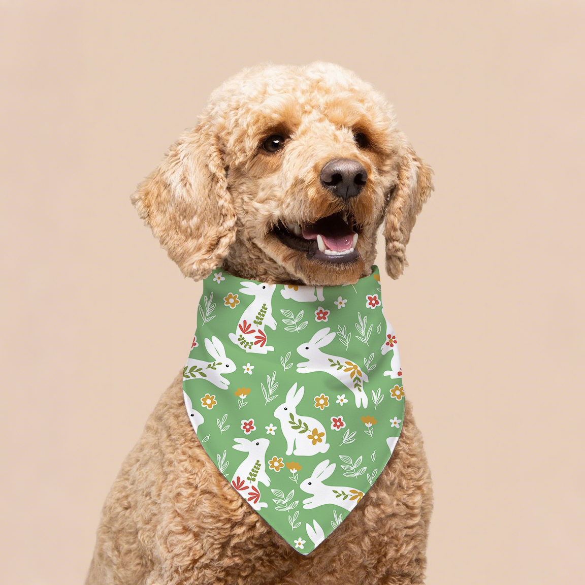 Lógó saincheaptha só -díol te clóbhuailte bunny na Cásca madra bandana cúlpháirtí peataí ilfheidhmeach don earrach geimhridh don mhadra