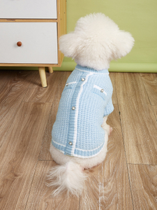 Soft Wool Knitted Dog Sweater Winter Jacket Set Classic Knitted Buttoned Pet Clothing (Blue, Red, Pink, Purple)