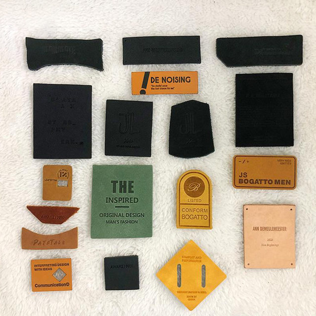 Custom leather patches in assorted shapes and colors