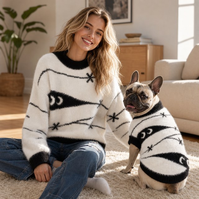 Custom Gothic Barbed Wire Fluffy Mohair Dog Sweater