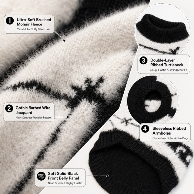 Custom Gothic Barbed Wire Fluffy Mohair Dog Sweater