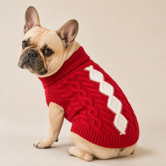 Custom Diamond Intarsia Knitted Dog Sweater Red Holiday