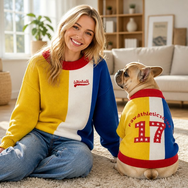 Custom Varsity Jacquard Color Block Dog Sweater