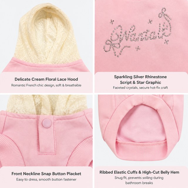 Custom Lace Hooded Dog Sweatshirt with Rhinestone Detail