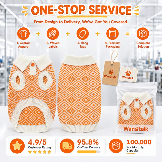 Custom Polo Neck Knitted Dog Sweater Orange Animal Pattern