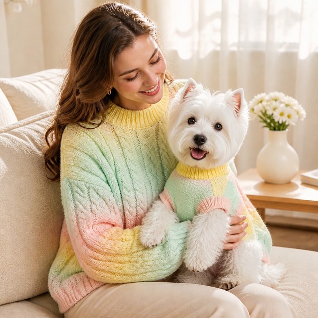Custom Pastel Rainbow Ombre Cable Knit Dog Sweater