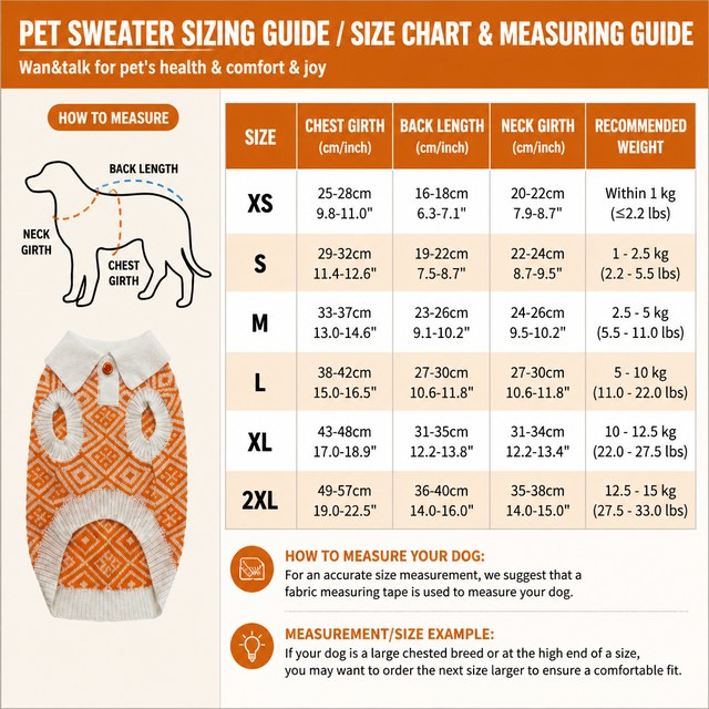 Custom Polo Neck Knitted Dog Sweater Orange Animal Pattern