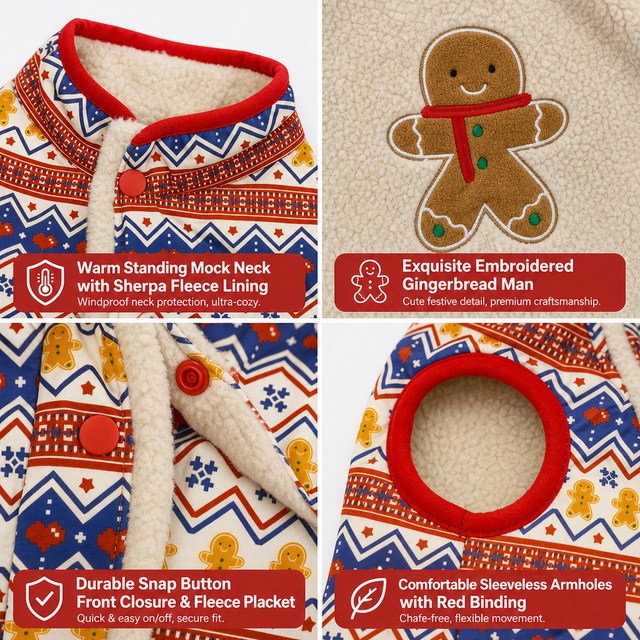 Custom Christmas Gingerbread Lamb Fleece Pet Vest