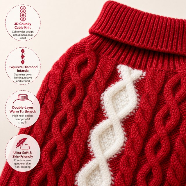 Custom Diamond Intarsia Knitted Dog Sweater Red Holiday