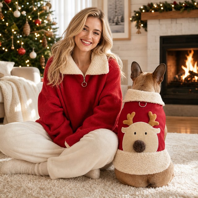 Custom 3D Reindeer Sherpa Fleece Pet Vest with D-Ring